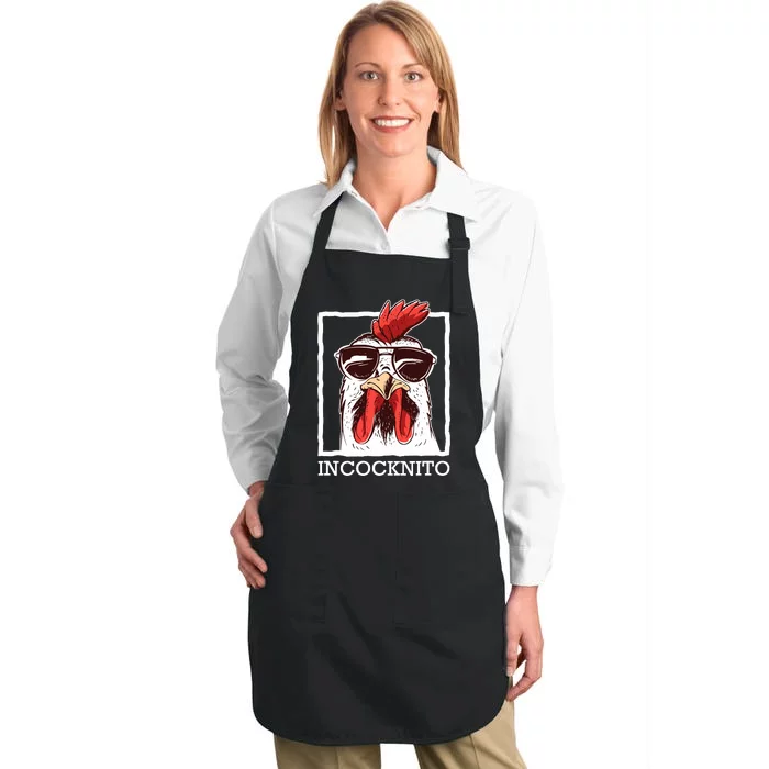 Incocknito Cock Rooster Wearing Sunglasses Chicken Lover Full-Length Apron With Pocket