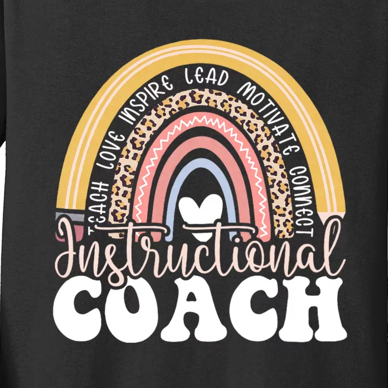 Instructional Coach Rainbow Leopard Academic Specialist Kids Long Sleeve Shirt