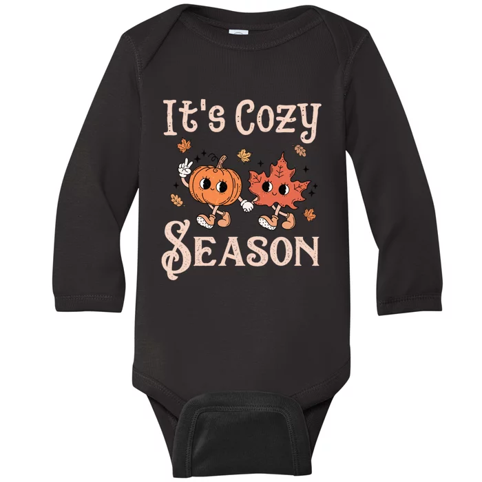 ItS Cozy Season Retro Pumpkin And Fall Leaf Autumn Baby Long Sleeve Bodysuit