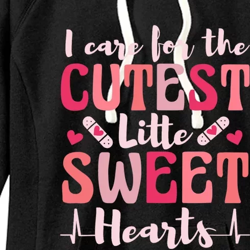 I Care Sweet Hearts Retro Groovy Valentines Day For Nurse Women's Fleece Hoodie