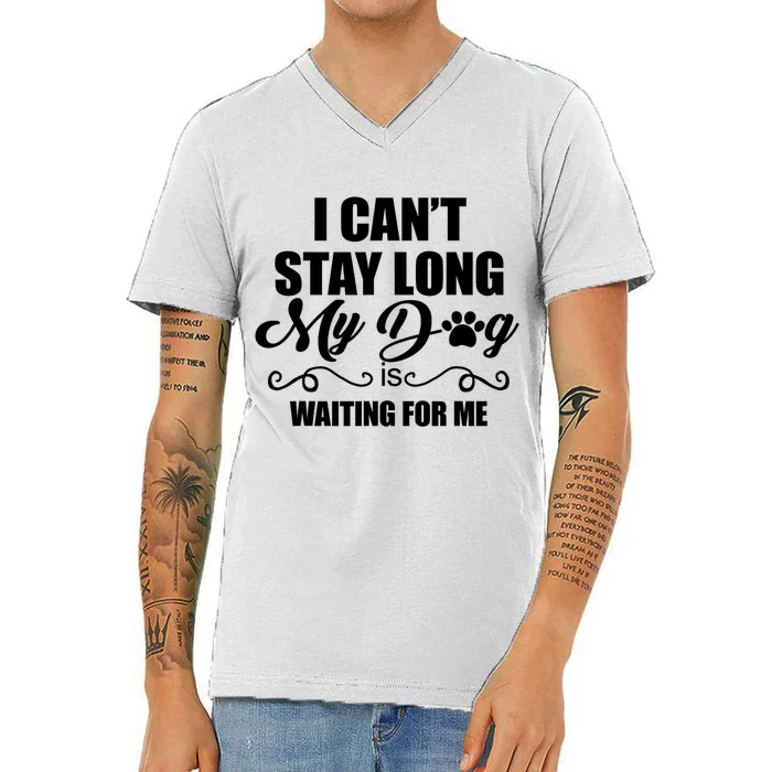 I CanT Stay Long. My Dog Is Waiting For Me Funny Dog Lover V-Neck T-Shirt