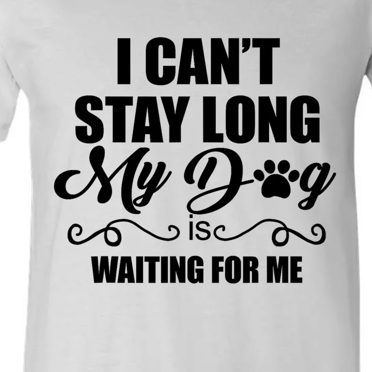 I CanT Stay Long. My Dog Is Waiting For Me Funny Dog Lover V-Neck T-Shirt