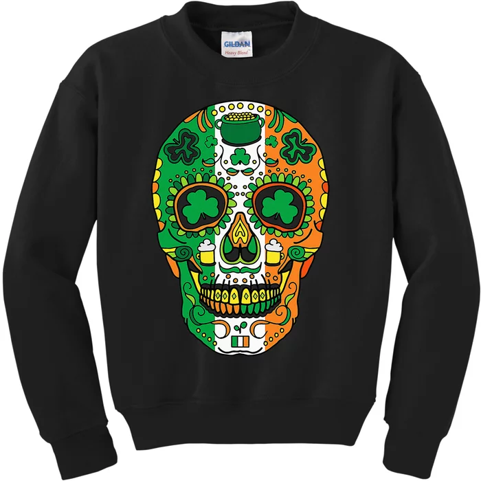 Irish Costume Sugar Skull St Patricks Day of Dead Kids Sweatshirt