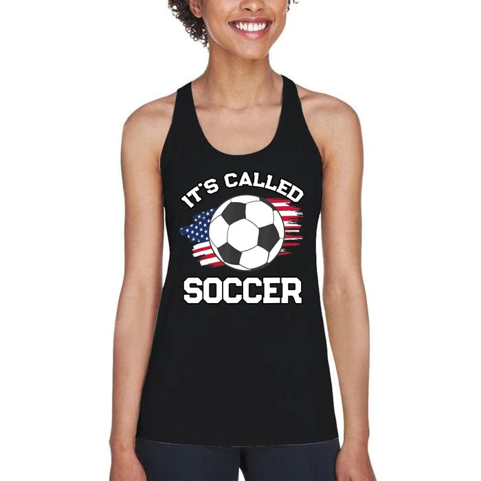 It's Called Soccer Funny Football Fan Futbol American Flag Women's Racerback Tank