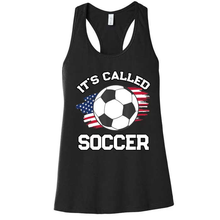 It's Called Soccer Funny Football Fan Futbol American Flag Women's Racerback Tank