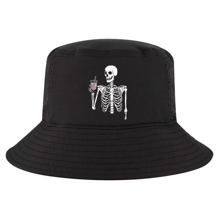 Iced Coffee Skeleton Drinking Halloween Skull Cool Comfort Performance Bucket Hat