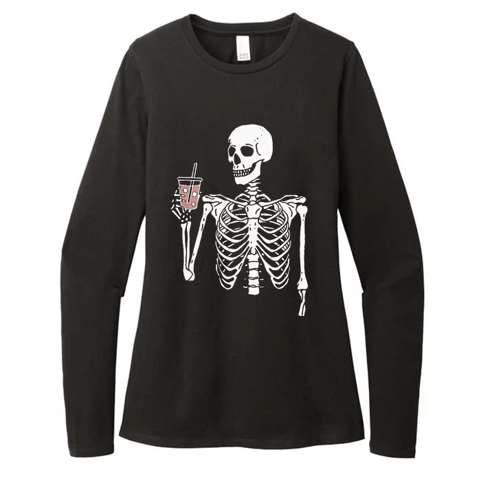 Iced Coffee Skeleton Drinking Halloween Skull Womens CVC Long Sleeve Shirt