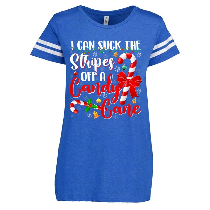 I Can Suck The Stripes Off A Candy Cane Christmas Naughty Enza Ladies Jersey Football T-Shirt