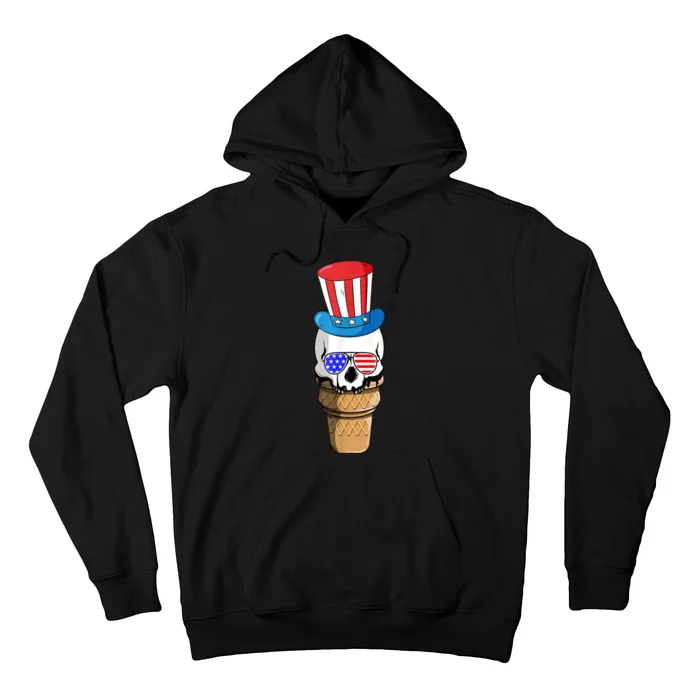 Ice Cream Skull 4th Of July Funny USA Flag Patriotic Hoodie