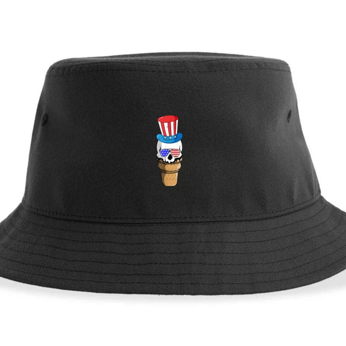 Ice Cream Skull 4th Of July Funny USA Flag Patriotic Sustainable Bucket Hat