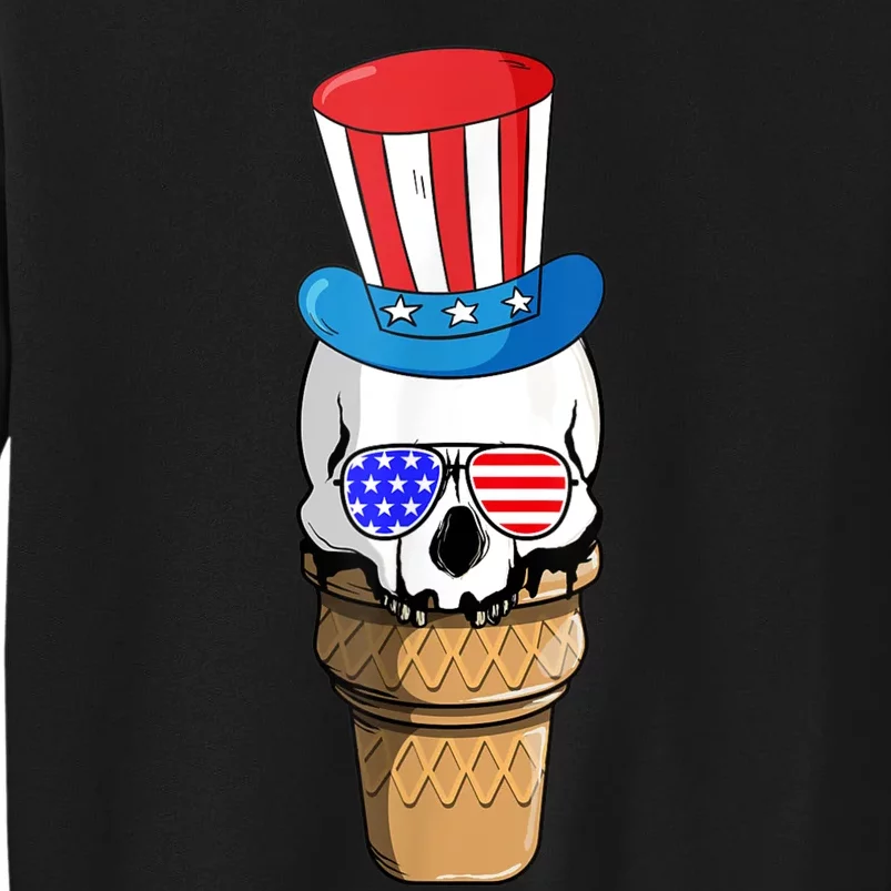 Ice Cream Skull 4th Of July Funny USA Flag Patriotic Tall Sweatshirt