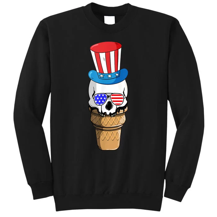 Ice Cream Skull 4th Of July Funny USA Flag Patriotic Tall Sweatshirt