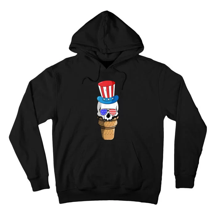 Ice Cream Skull 4th Of July Funny USA Flag Patriotic Tall Hoodie