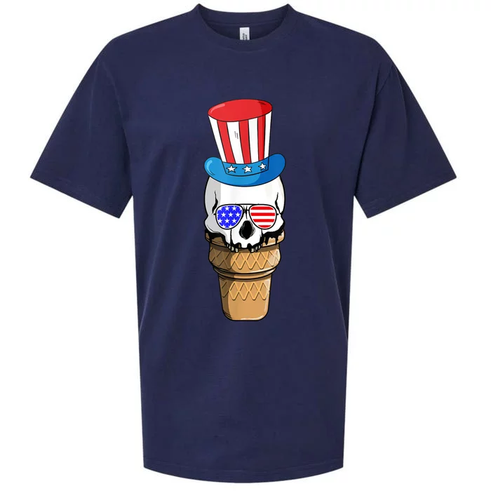 Ice Cream Skull 4th Of July Funny USA Flag Patriotic Sueded Cloud Jersey T-Shirt