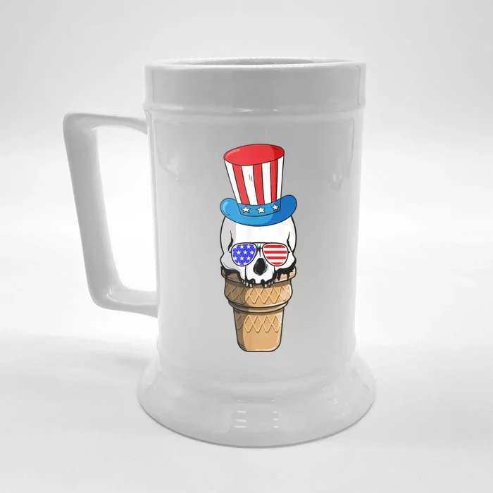 Ice Cream Skull 4th Of July Funny USA Flag Patriotic Front & Back Beer Stein