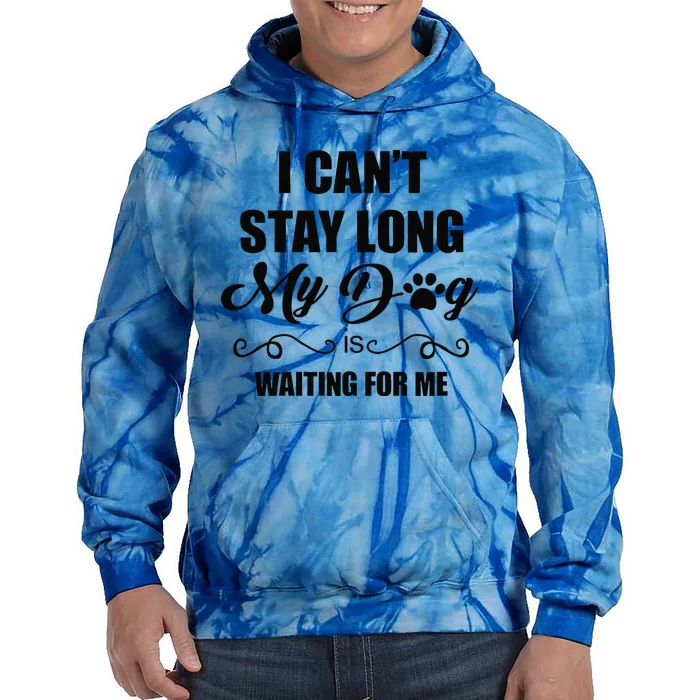 I Cant Stay Long. My Dog Is Waiting For Me Funny Dog Lover Gift Tie Dye Hoodie