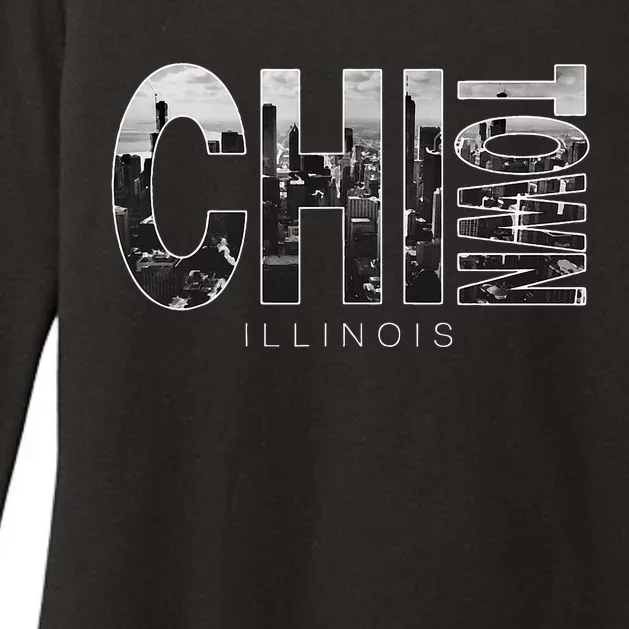 Illinois Chicago Skyline Chi Town Womens CVC Long Sleeve Shirt