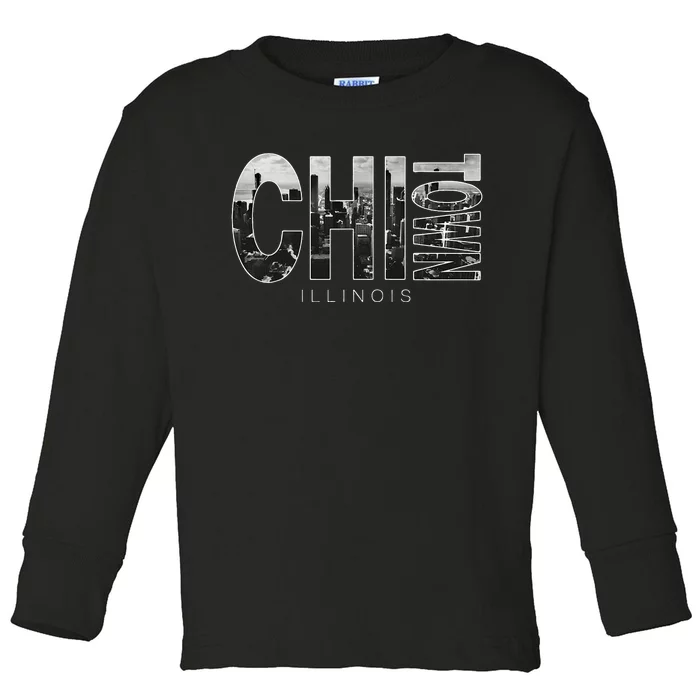 Illinois Chicago Skyline Chi Town Toddler Long Sleeve Shirt