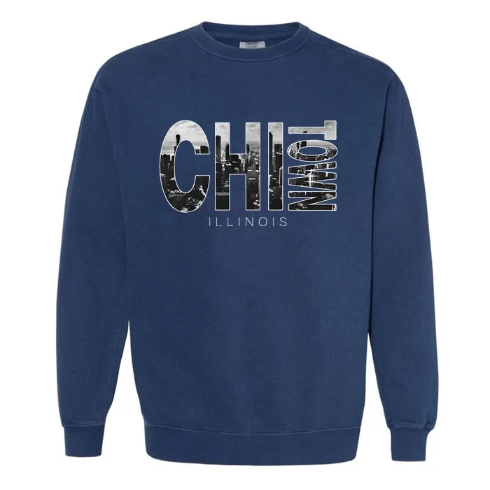 Illinois Chicago Skyline Chi Town Garment-Dyed Sweatshirt