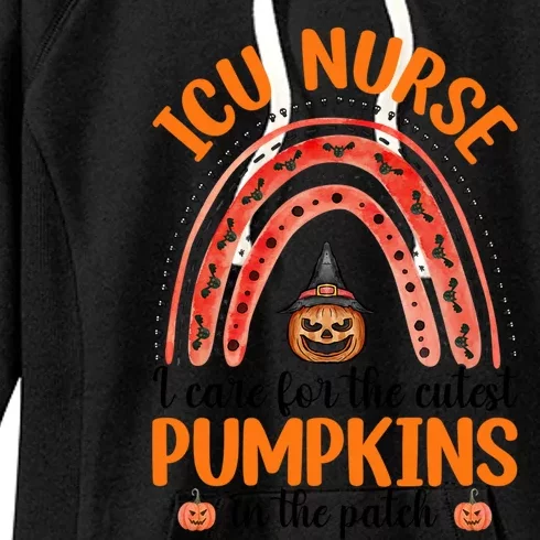 I Care The Cutest Pumpkins Icu Nurse Halloween Rainbow Cool Gift Women's Fleece Hoodie