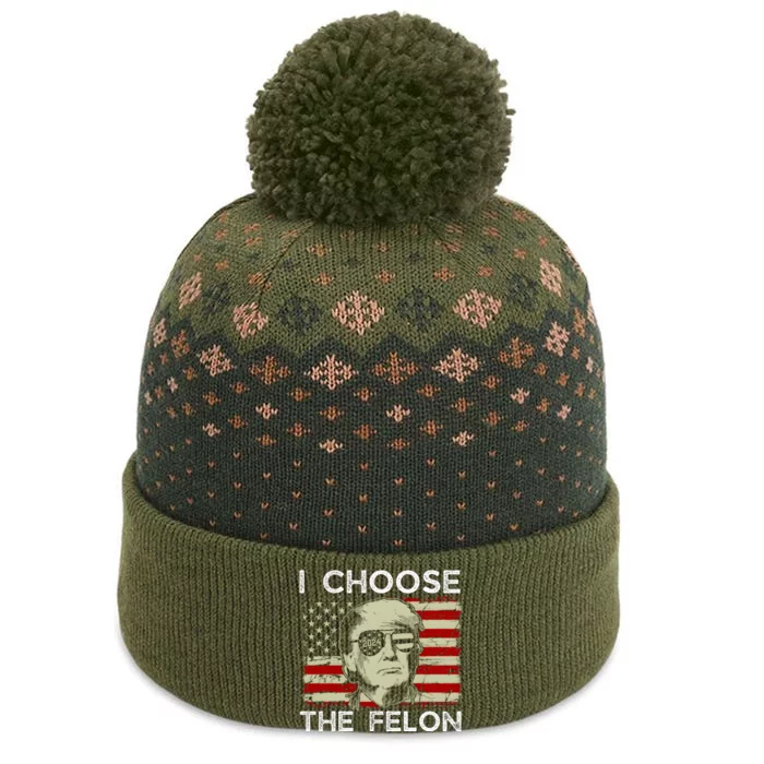 I Choose The Felon Funny Trump 2024 Republican Patriot The Baniff Cuffed Pom Beanie