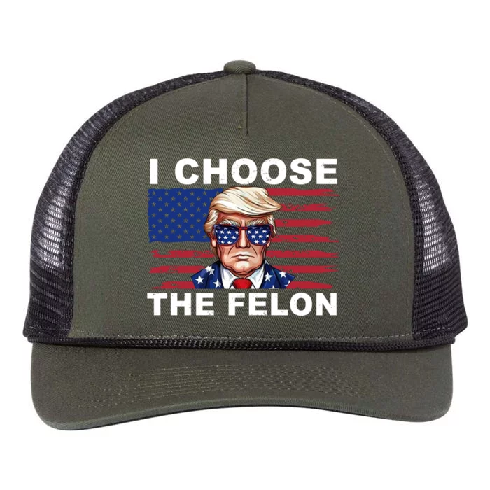 I Choose The Felon Funny Trump 2024 Republican Patriot Retro Rope Trucker Hat Cap