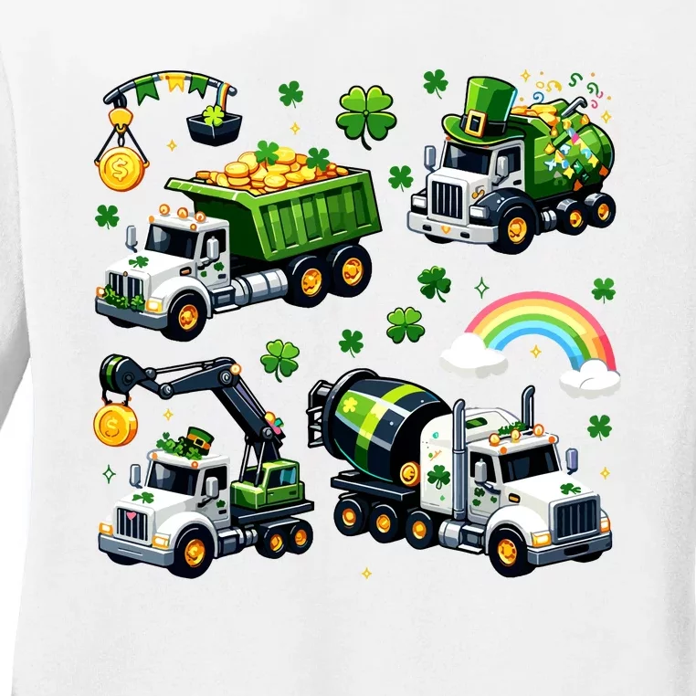 Irish Construction Truck St Patricks Day Ladies Long Sleeve Shirt