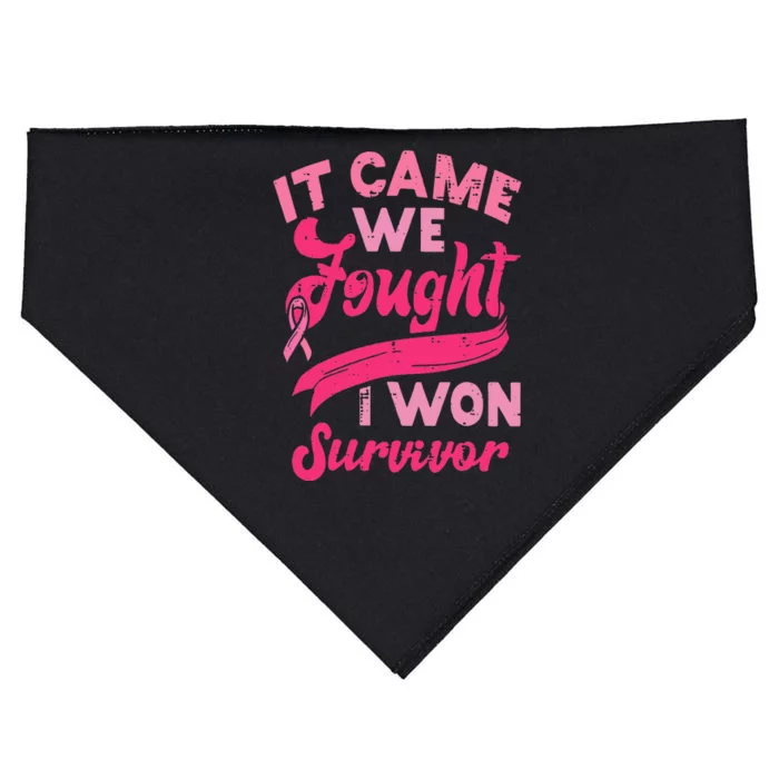 It came together we fought I won breast cancer awareness USA-Made Doggie Bandana