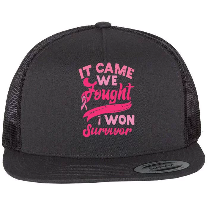 It came together we fought I won breast cancer awareness Flat Bill Trucker Hat