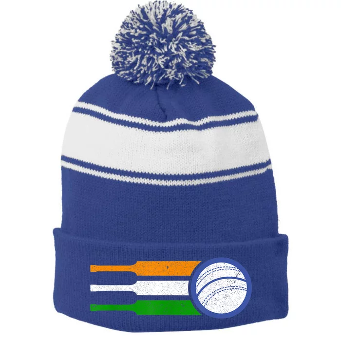 India Cricket Team Gift Indian Cricket Fan Flag Gift Stripe Pom Pom Beanie