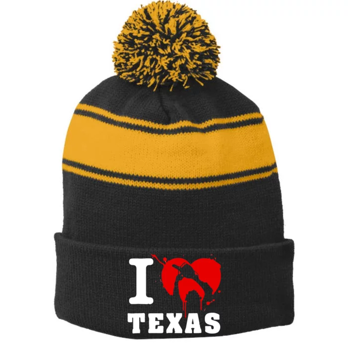 I Chainsaw Texas Funny Chainsaw Heart Stripe Pom Pom Beanie