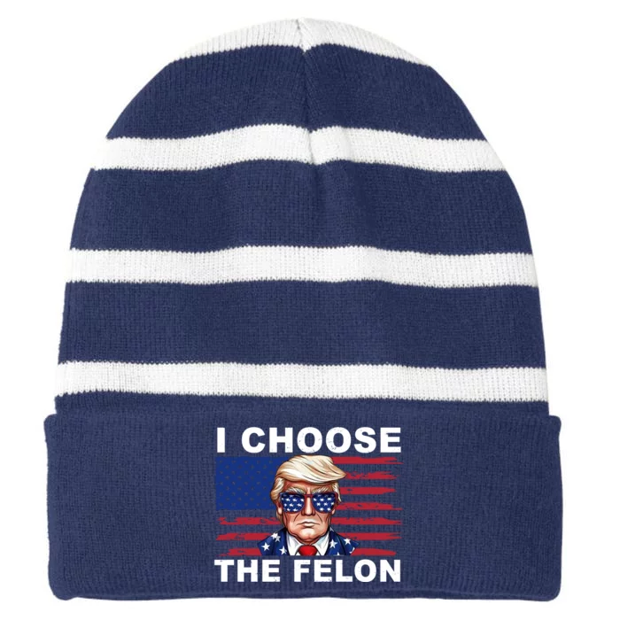 I Choose The Felon Pro Donald Trump Striped Beanie with Solid Band