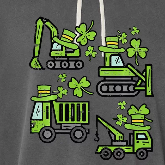 Irish Construction Truck Crane St Patricks Day Garment-Dyed Fleece Hoodie