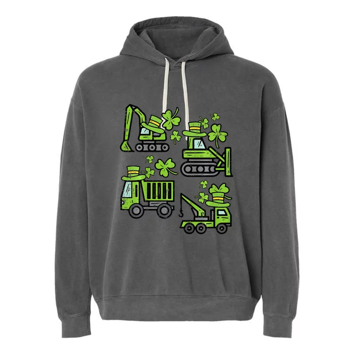 Irish Construction Truck Crane St Patricks Day Garment-Dyed Fleece Hoodie