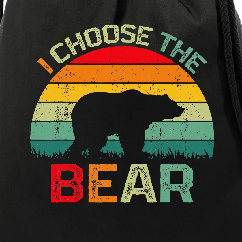 I Choose The Bear Safer In The Woods With A Bear Than A Man Drawstring Bag