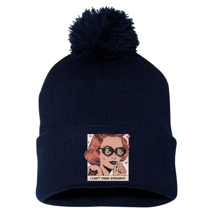 I Can't Think Straight Pride LGBTQ Comic Pom Pom 12in Knit Beanie