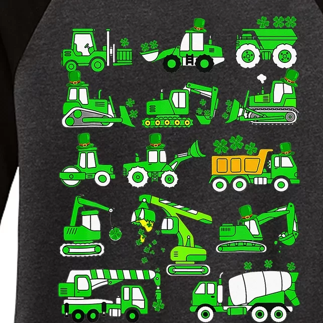 Irish Construction Truck St Patricks Day Crane Women's Tri-Blend 3/4-Sleeve Raglan Shirt