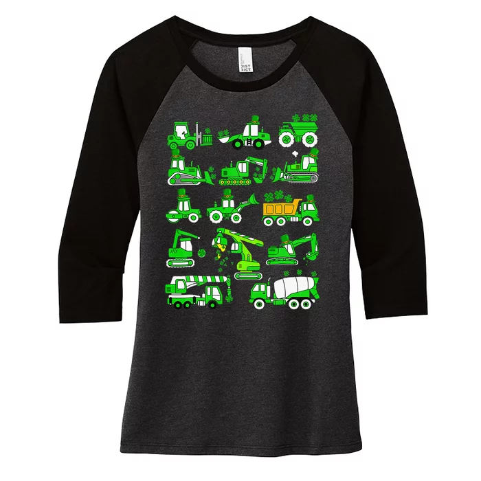 Irish Construction Truck St Patricks Day Crane Women's Tri-Blend 3/4-Sleeve Raglan Shirt