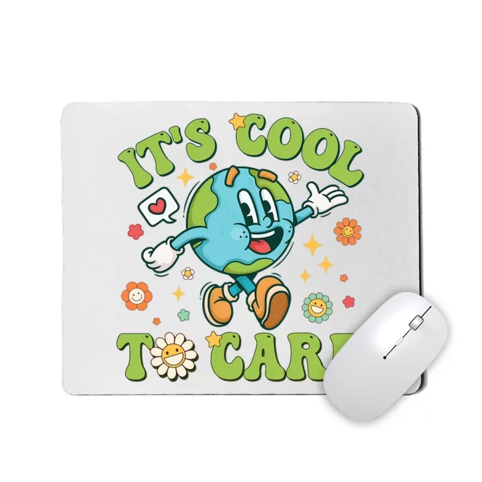 ItS Cool To Care Earth Day 2024 Retro Groovy Teacher Mousepad