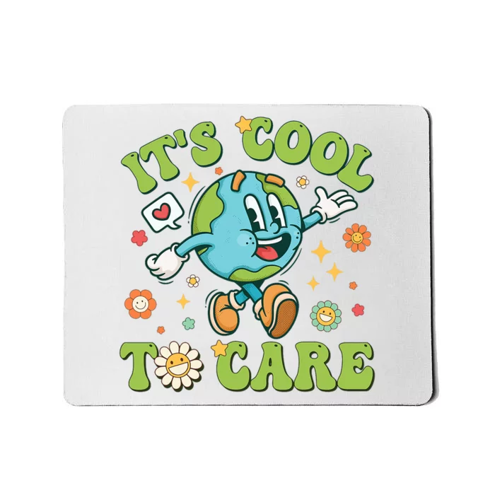 ItS Cool To Care Earth Day 2024 Retro Groovy Teacher Mousepad