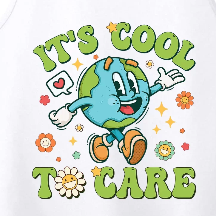 ItS Cool To Care Earth Day 2024 Retro Groovy Teacher Performance Tank