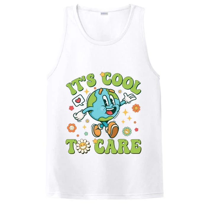 ItS Cool To Care Earth Day 2024 Retro Groovy Teacher Performance Tank