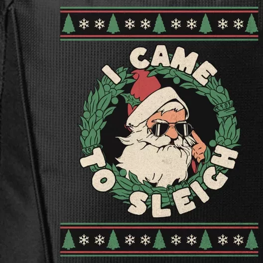 I Came To Sleigh Funny Christmas Ugly Sweater Retro Santa City Backpack