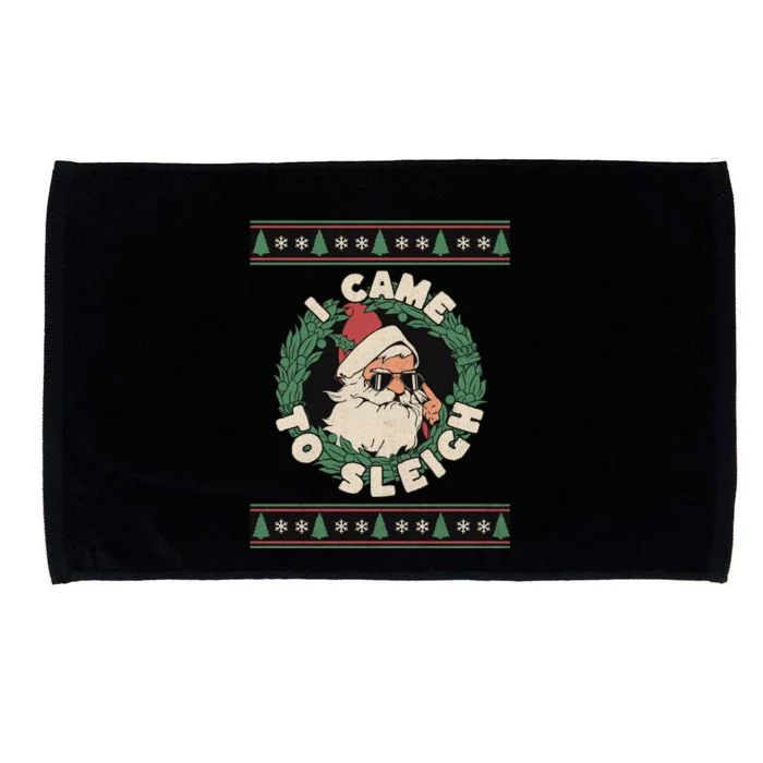 I Came To Sleigh Funny Christmas Ugly Sweater Retro Santa Microfiber Hand Towel