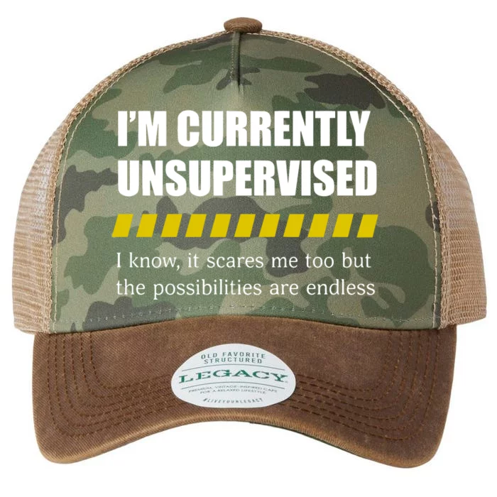 IM Currently Unsupervised I Know It Scares Me Too But The Possibilities Are End Legacy Tie Dye Trucker Hat