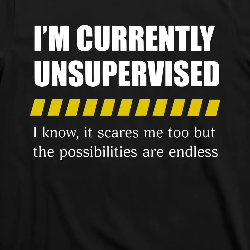 IM Currently Unsupervised I Know It Scares Me Too But The Possibilities Are End T-Shirt