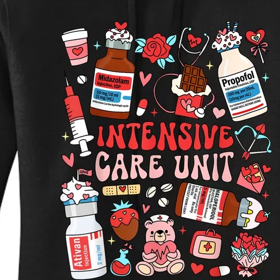 Intensive Care Unit Icu Nurse Happy ValentineS Day Retro Women's Pullover Hoodie