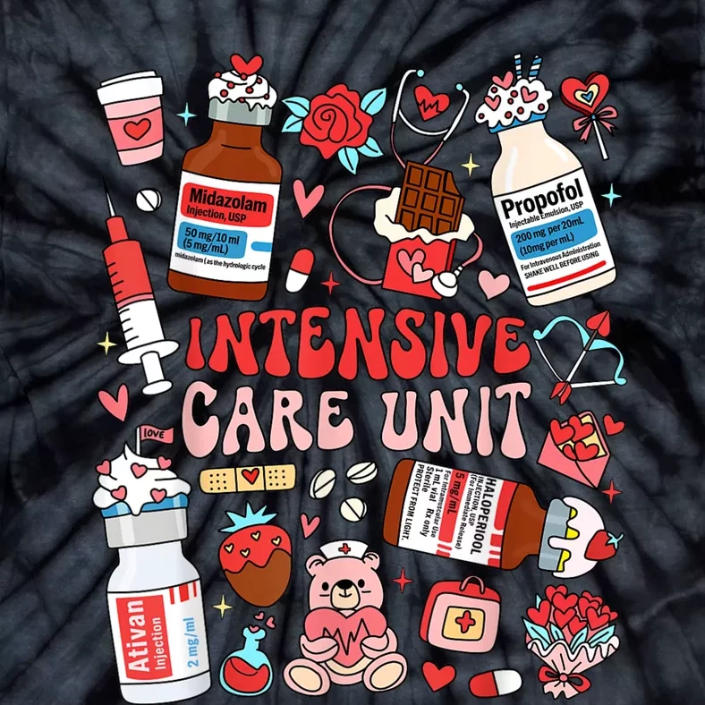 Intensive Care Unit Icu Nurse Happy ValentineS Day Retro Tie-Dye T-Shirt