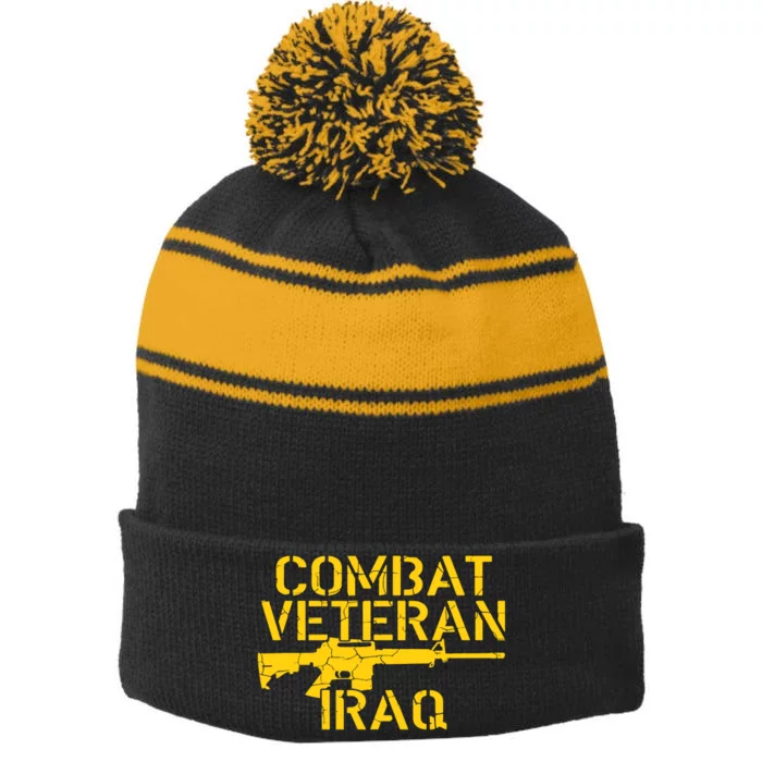 Iraq Combat Veteran Proud Stripe Pom Pom Beanie