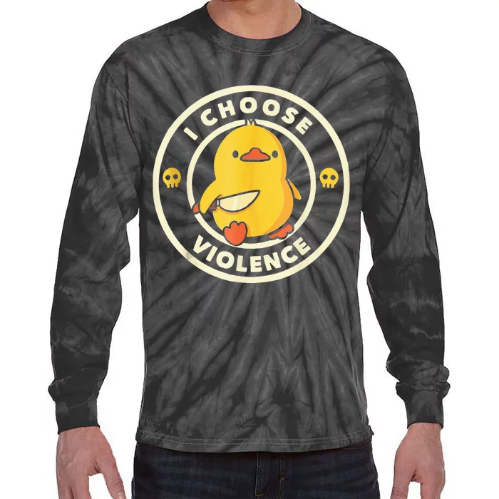 I Choose Violence Funny Duck Holding Knife Tie-Dye Long Sleeve Shirt